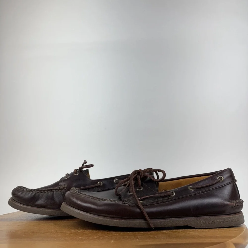 Mens Sperry Top-Sider Gold Cup 2-Eye Brown Leather Boat Deck Shoes Size 10 M GUC